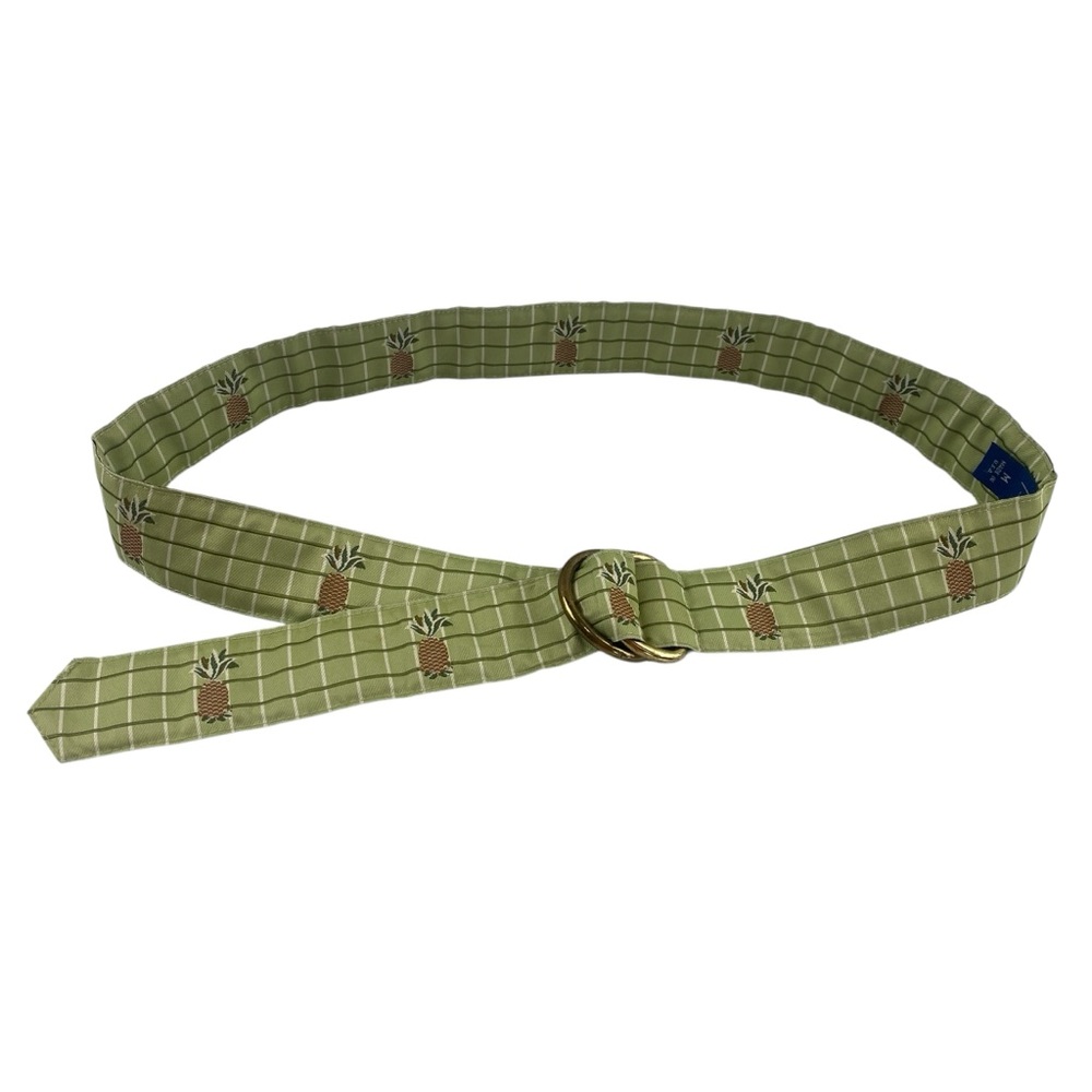 J. McLaughlin Spring Green Plaid Belt with Pineapple Pattern Sz M Made in‎ USA